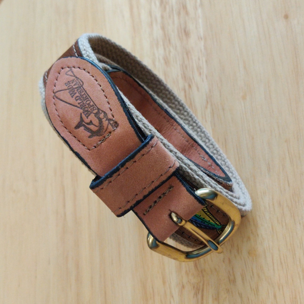 World Wide Sportsman Marlin Brown and Tan Canvas Leather Belt, Size 42